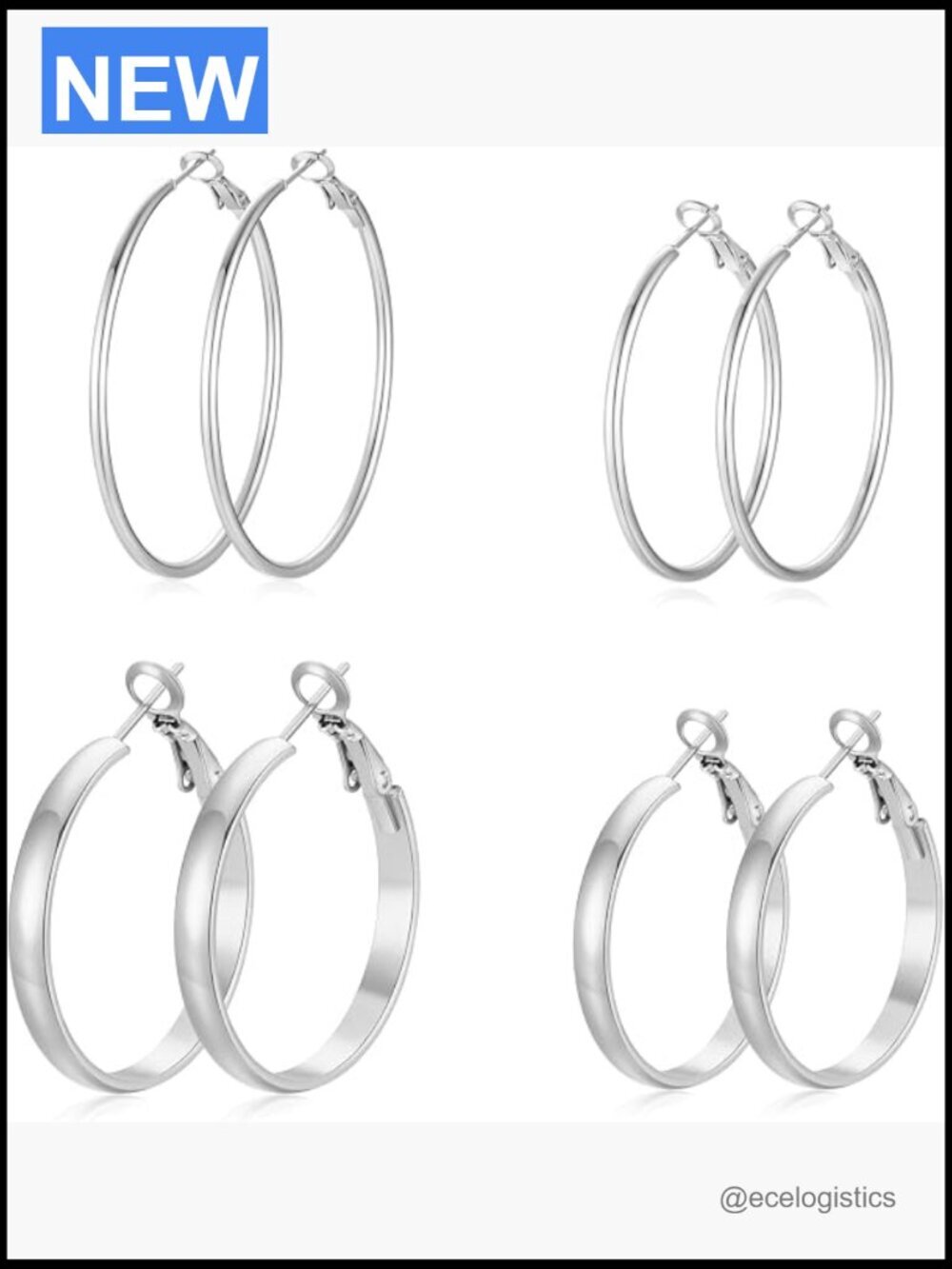 4 Pairs Silver Gold Hoop Earrings Set Lightweight Hypoallergenic Dangle